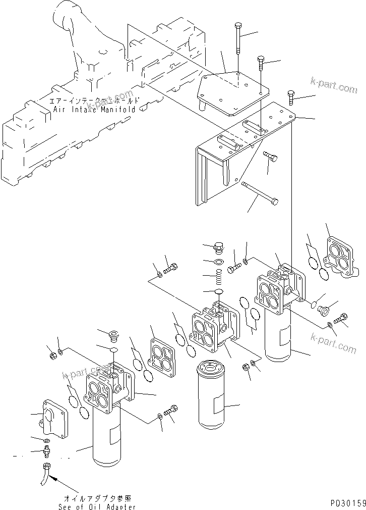 Komatsu parts book diagram for SA6D140-1EE S/N 17739-UP: OIL FILTER (WITH BY-PASS OIL FILTER)(#18624-19929)