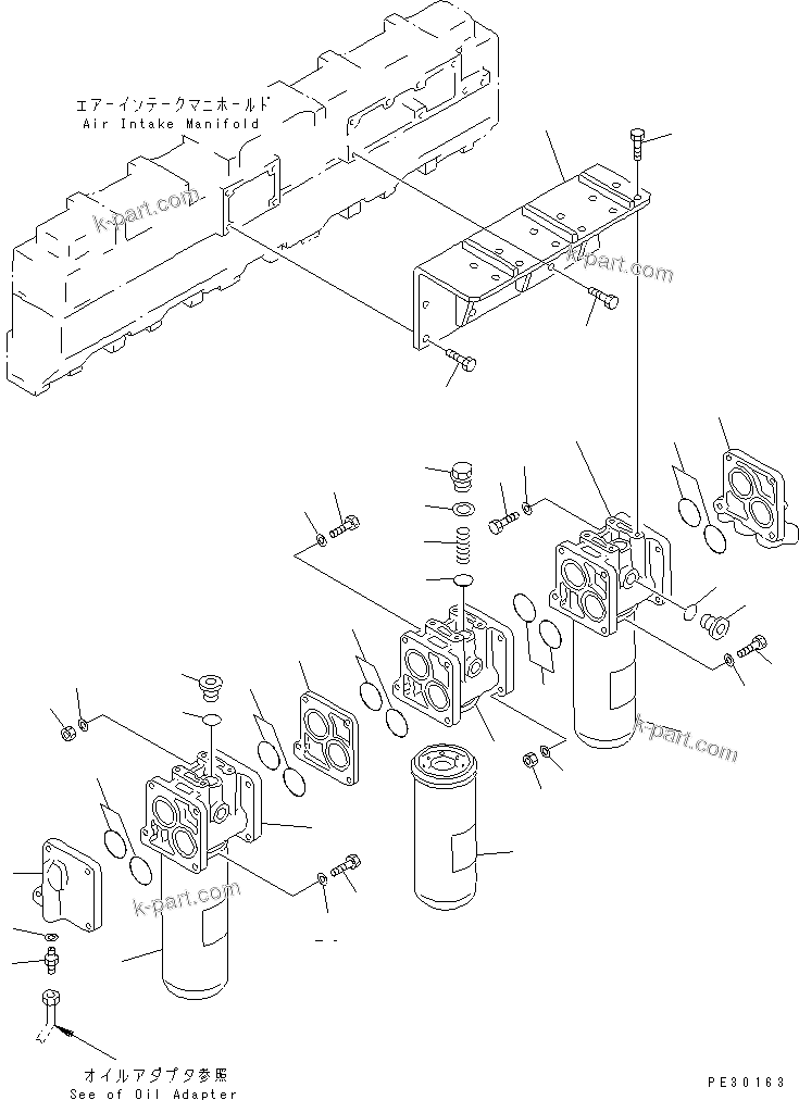 Komatsu parts book diagram for SA6D140-1EE S/N 17739-UP: OIL FILTER (WITH BY-PASS OIL FILTER)(#19930-)