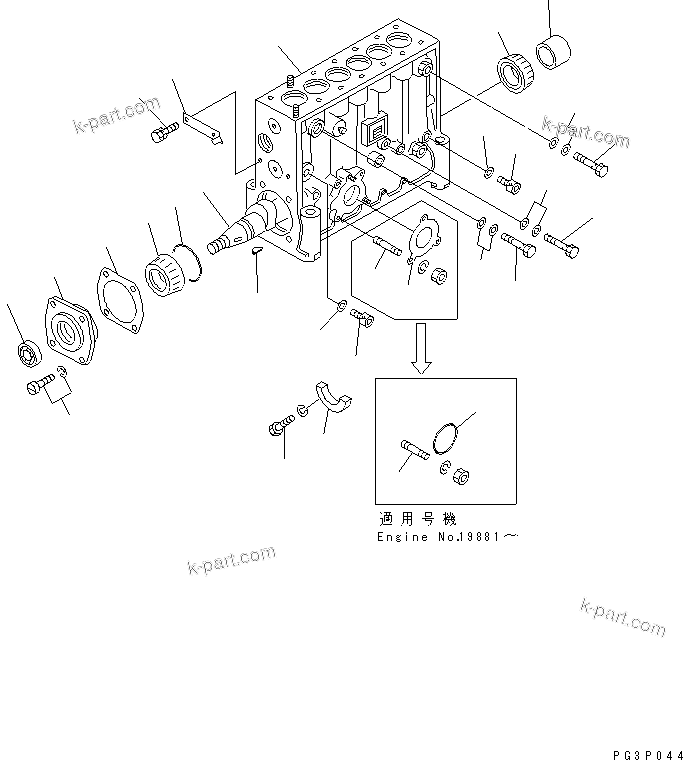 Komatsu parts book diagram for SA6D140-1EE S/N 17739-UP: FUEL INJECTION PUMP (PUMP) (1/2) (INNER PARTS)
