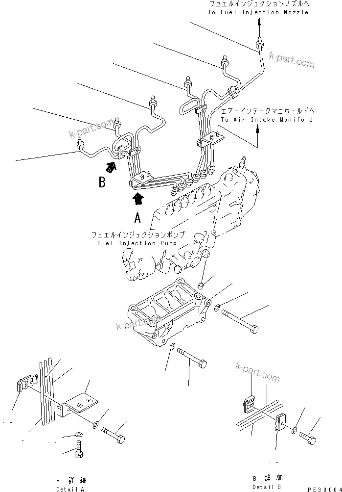 Komatsu parts book diagram for SA6D140-1EE S/N 17739-UP: FUEL INJECTION PUMP PIPING(#17739-18453)