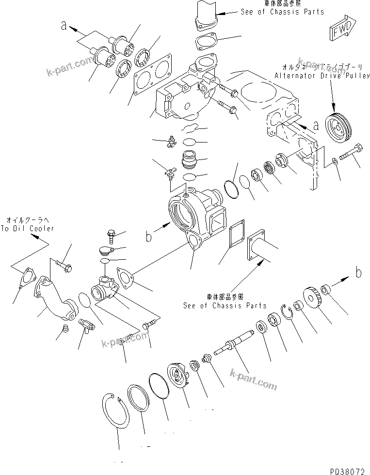 Komatsu parts book diagram for SA6D140-1EE S/N 17739-UP: WATER PUMP AND THERMOSTAT(#25687-)