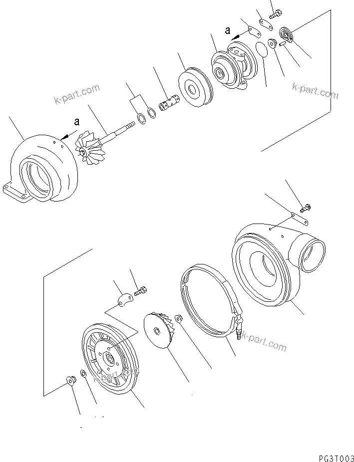 Komatsu parts book diagram for SA6D140-1E S/N 10428-UP: TURBOCHARGER (EXCEPT JAPAN) (INNER PARTS)(#10765-)