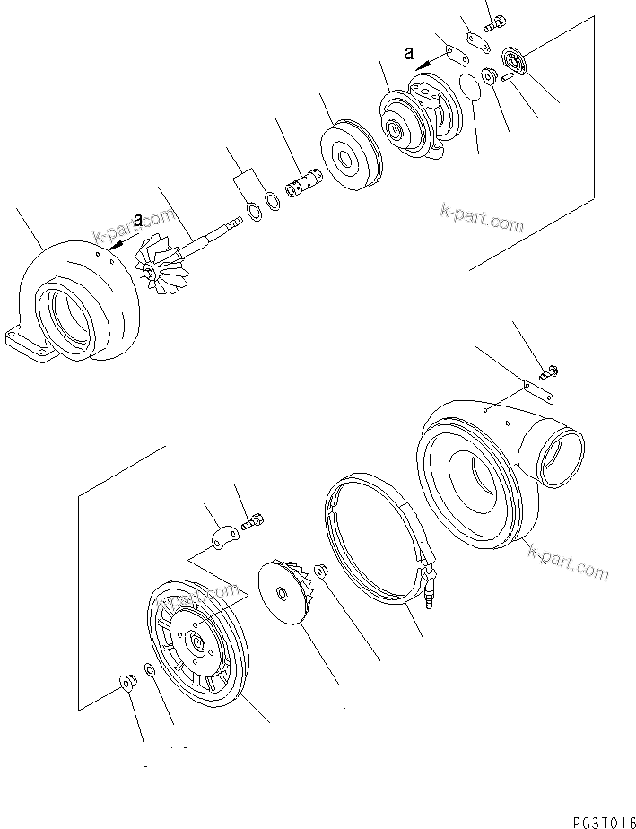 Komatsu parts book diagram for SA6D140-1E S/N 10428-UP: TURBOCHARGER (FOR EXHAUST BRAKE) (EXCEPT JAPAN) (INNER PARTS)(#10428-10764)