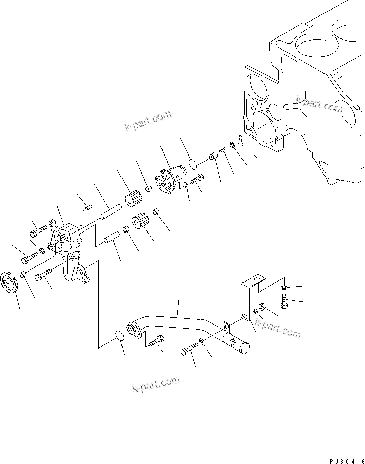 Komatsu parts book diagram for SA6D140-1E S/N 10428-UP: LUBRICATING OIL PUMP AND SUCTION PIPE
