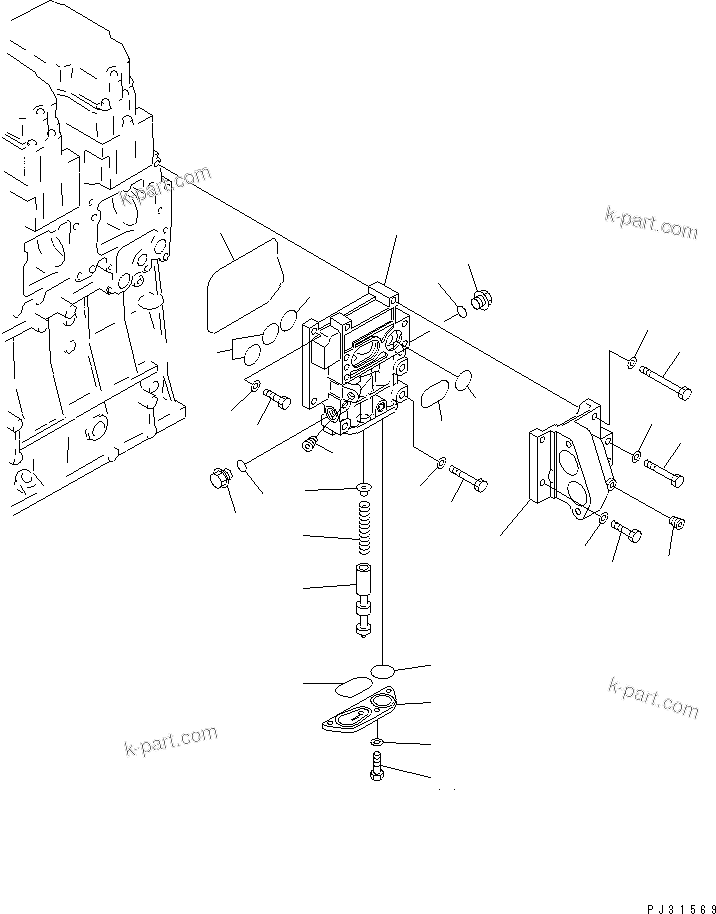 Komatsu parts book diagram for SA6D140-1E S/N 10428-UP: LUBRICATING OIL FILTER BRACKET