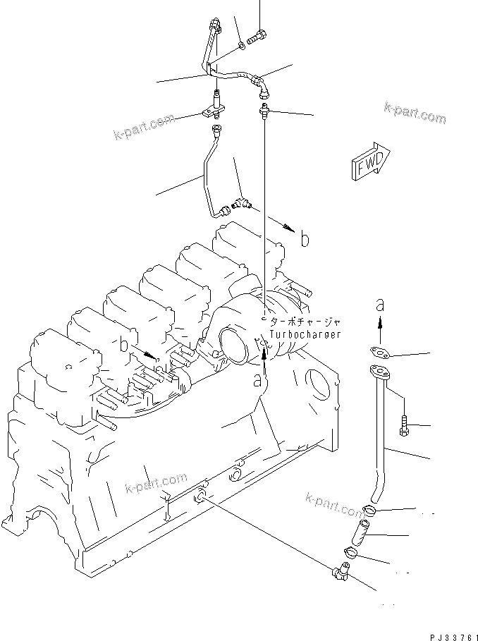 Komatsu parts book diagram for SA6D140-1E S/N 10428-UP: TURBOCHARGER LUBRICATING OIL PIPING