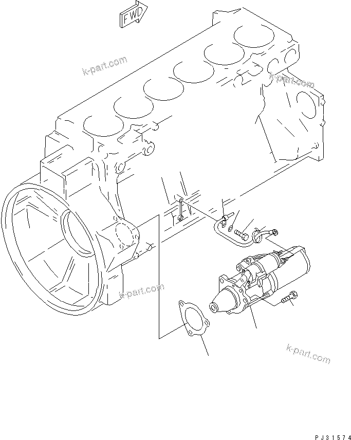 Komatsu parts book diagram for SA6D140-1E S/N 10428-UP: STARTING MOTOR AND MOUNTING (11KW)