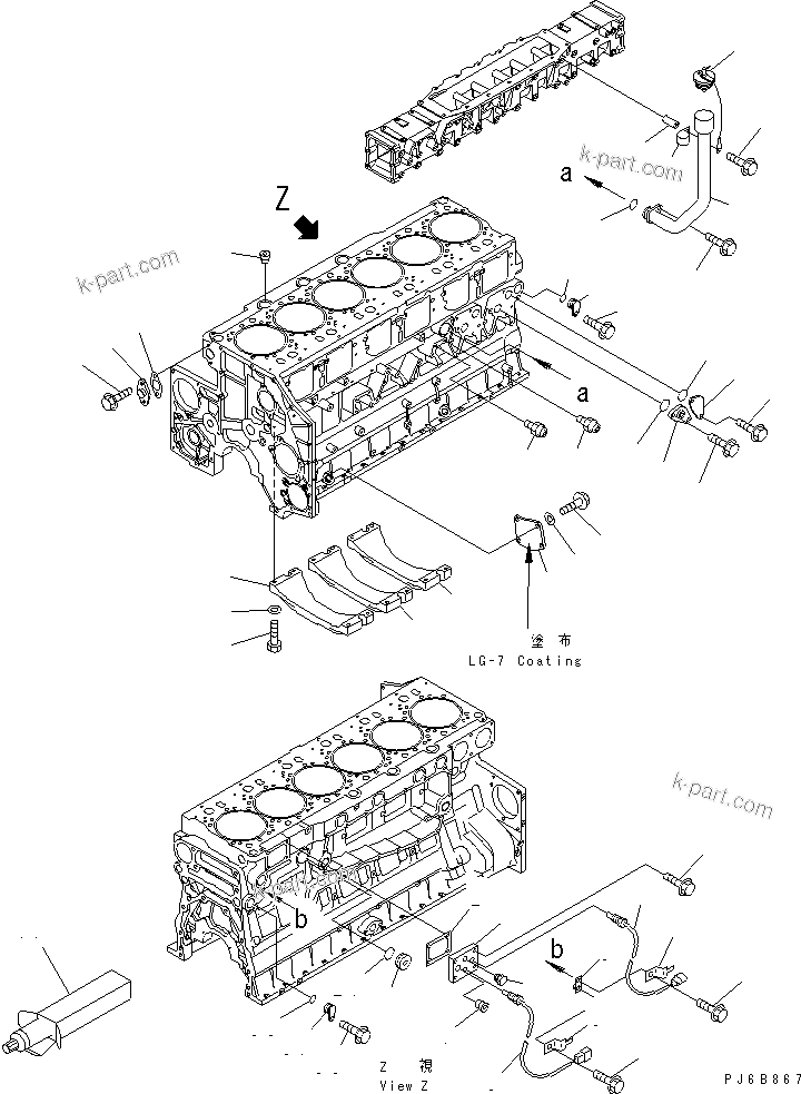 Komatsu parts book diagram for SA6D140E-3C-7 S/N 110001-UP: CYLINDER BLOCK COVER AND OIL FILLER (WITH WATER TEMPERATURE SENSOR)