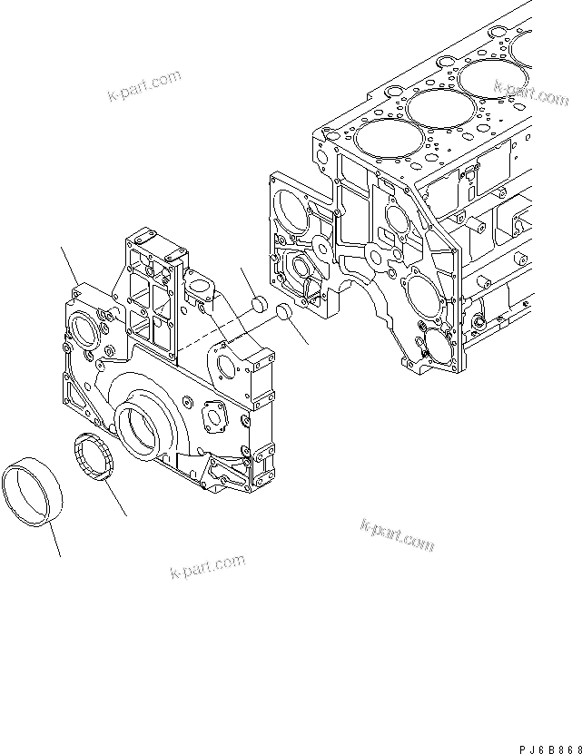 Komatsu parts book diagram for SA6D140E-3C-7 S/N 110001-UP: FRONT COVER (FRONT POWER TAKE OFF SPEC.) (WITH SLEEVE)