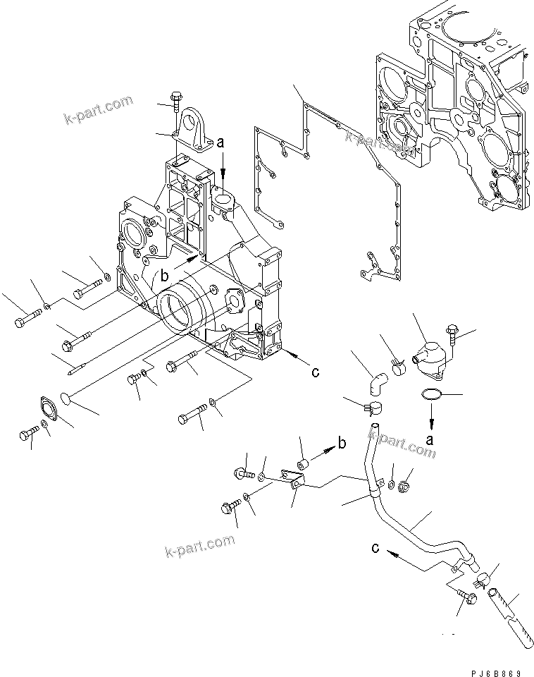 Komatsu parts book diagram for SA6D140E-3C-7 S/N 110001-UP: FRONT COVER MOUNTING AND BREATHER