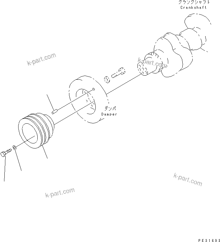 Komatsu parts book diagram for SA6D140E-3C-7 S/N 110001-UP: CRANK PULLEY
