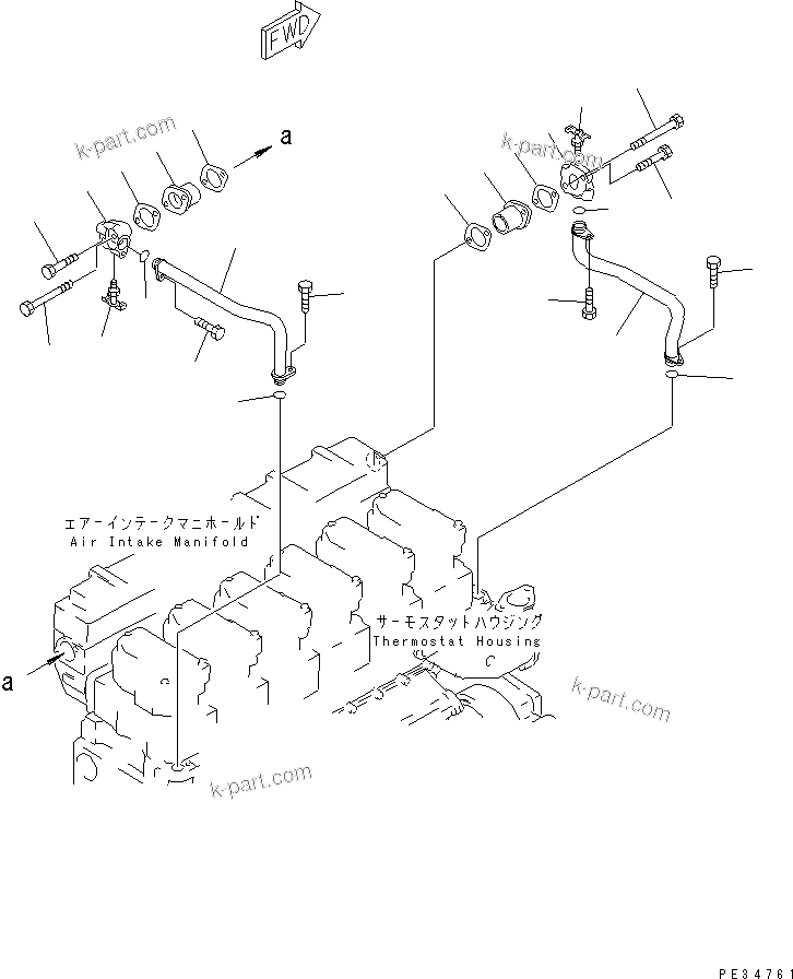 Komatsu parts book diagram for SA6D140E-2B-7 S/N 22537-UP: AFTERCOOLER WATER PIPING