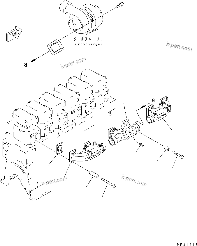 Komatsu parts book diagram for SA6D140E-2B-7 S/N 22537-UP: EXHAUST MANIFOLD