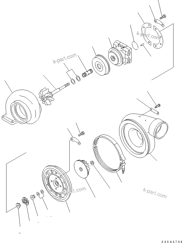 Komatsu parts book diagram for SA6D140E-2B-7 S/N 22537-UP: TURBOCHARGER (INNER PARTS)