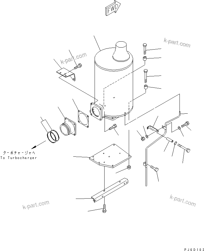 Komatsu parts book diagram for SA6D140E-2B-7 S/N 22537-UP: MUFFLER(#26673-)