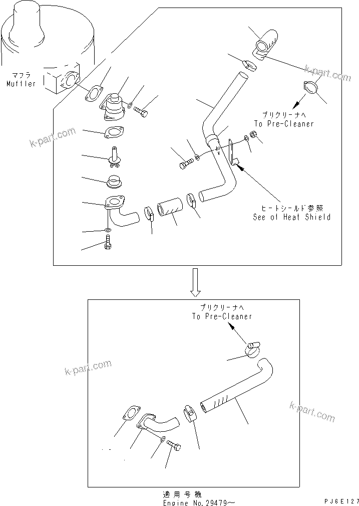 Komatsu parts book diagram for SA6D140E-2B-7 S/N 22537-UP: EJECTOR PIPING(#26673-)