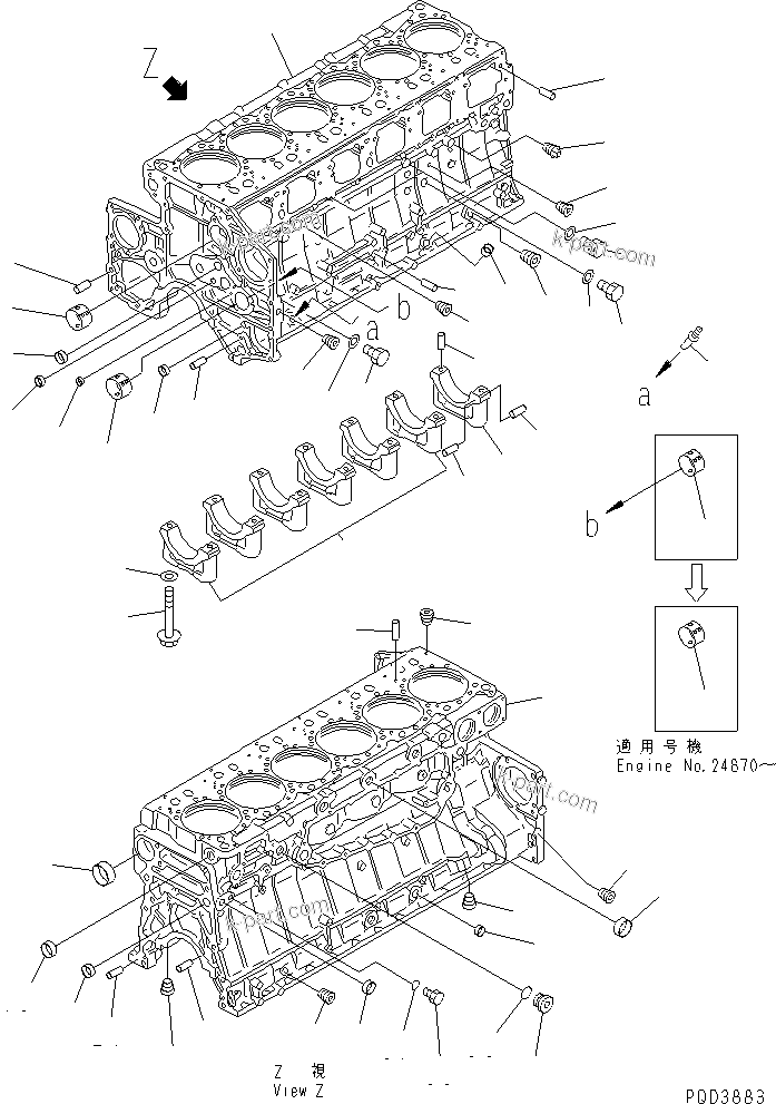 Komatsu parts book diagram for SA6D140E-2B-7 S/N 22537-UP: CYLINDER BLOCK (1/2)(#22537-25748)
