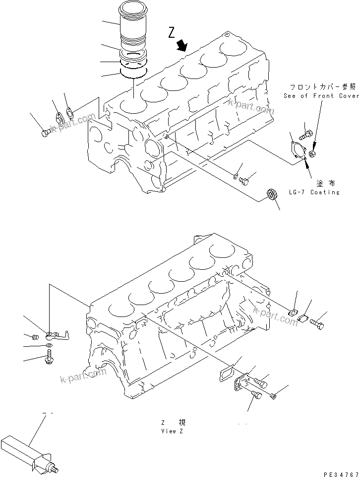 Komatsu parts book diagram for SA6D140E-2B-7 S/N 22537-UP: CYLINDER BLOCK (2/2)(#22537-25748)