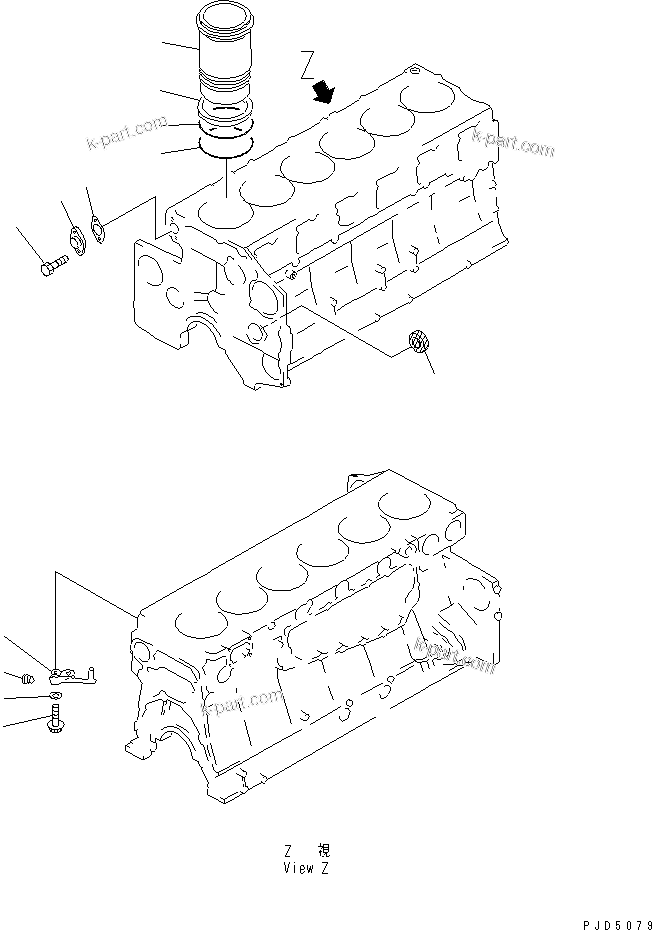 Komatsu parts book diagram for SA6D140E-2B-7 S/N 22537-UP: CYLINDER BLOCK (2/2)(#26660-)