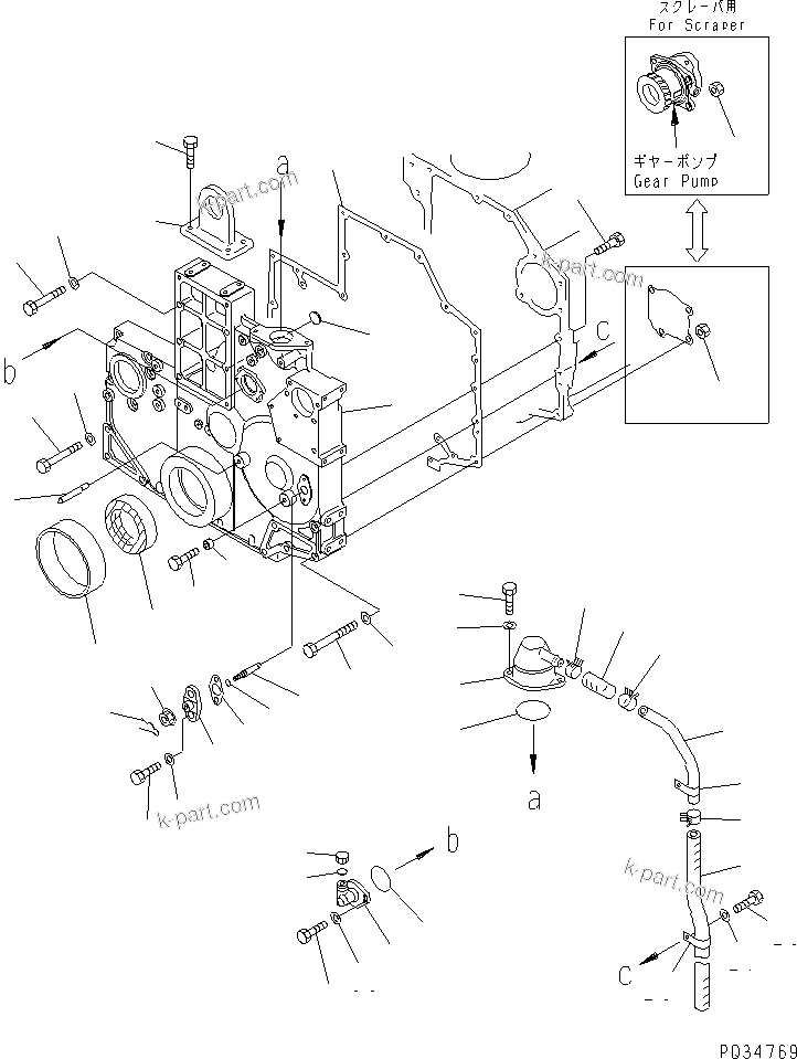 Komatsu parts book diagram for SA6D140E-2B-7 S/N 22537-UP: FRONT COVER(#22537-25748)
