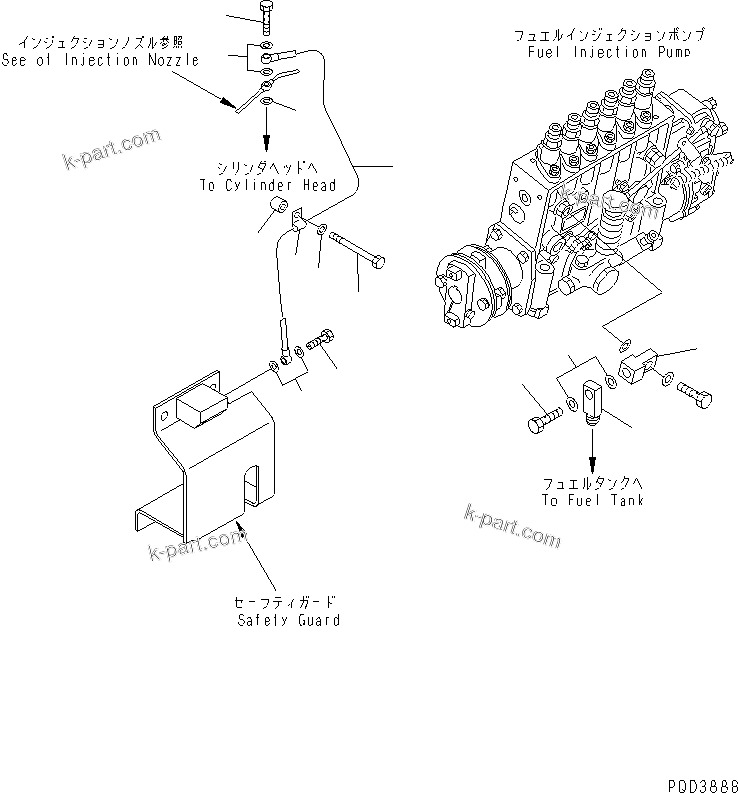 Komatsu parts book diagram for SA6D140E-2B-7 S/N 22537-UP: FUEL RETURN(#25887-)