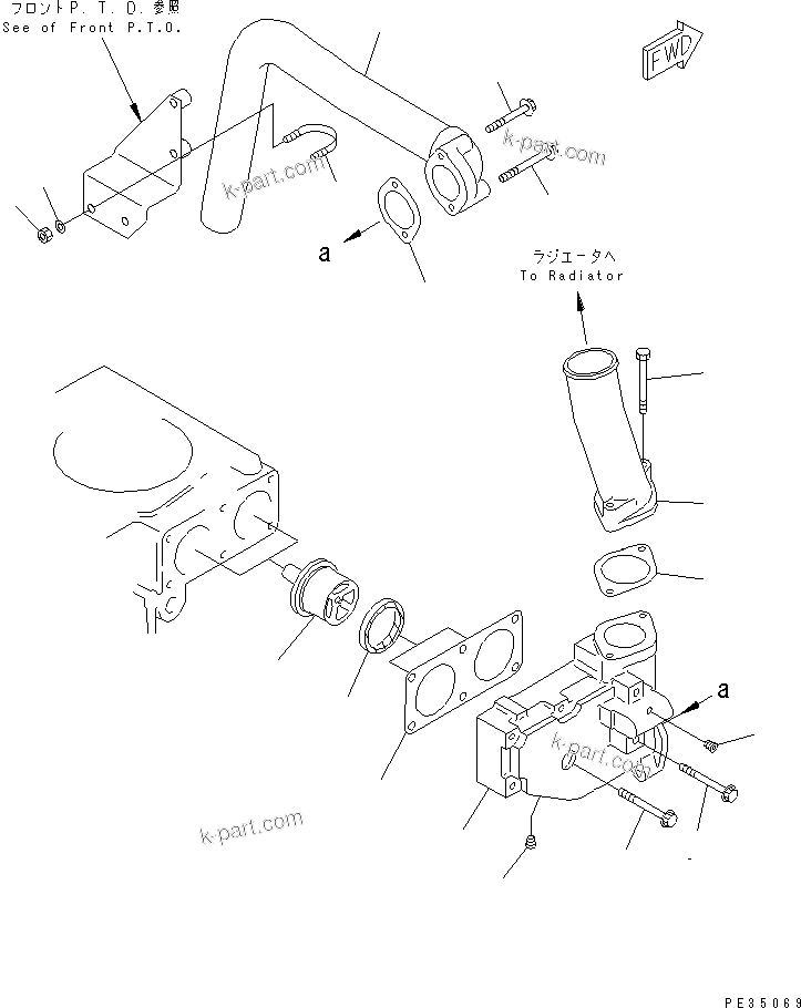 Komatsu parts book diagram for SA6D140E-2B-7 S/N 22537-UP: THERMOSTAT AND PIPING(#25471-)