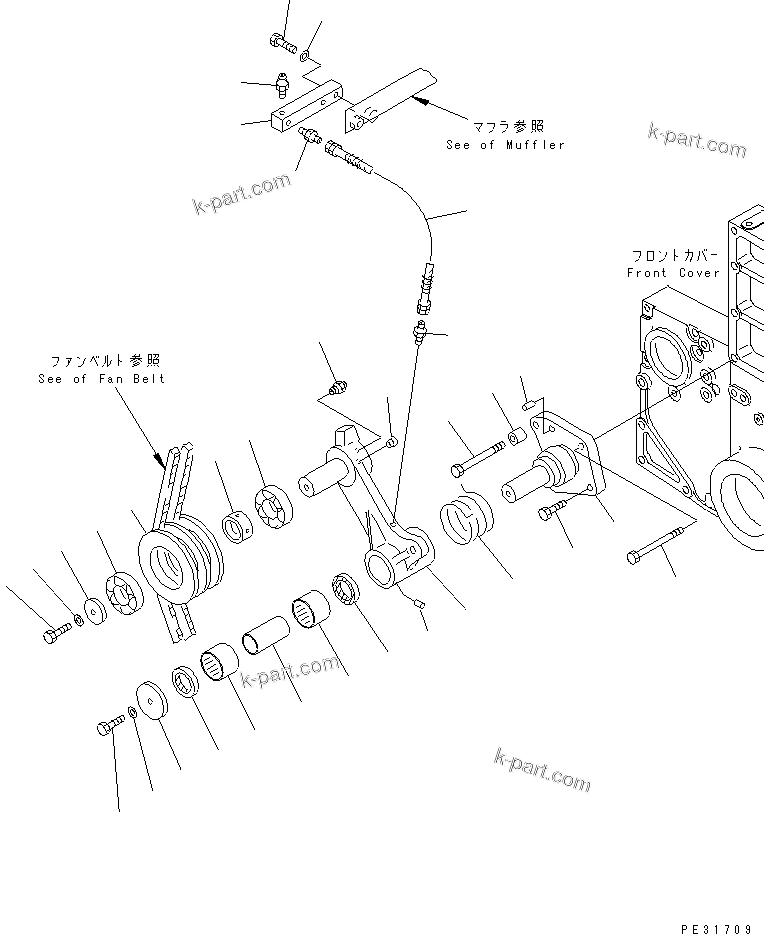 Komatsu parts book diagram for SA6D140E-2B-7 S/N 22537-UP: TENSION PULLEY