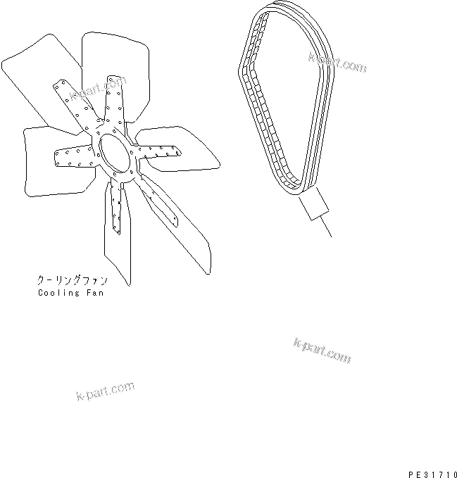 Komatsu parts book diagram for SA6D140E-2B-7 S/N 22537-UP: SERVICE PARTS (FAN BELT)(#25887-28115)