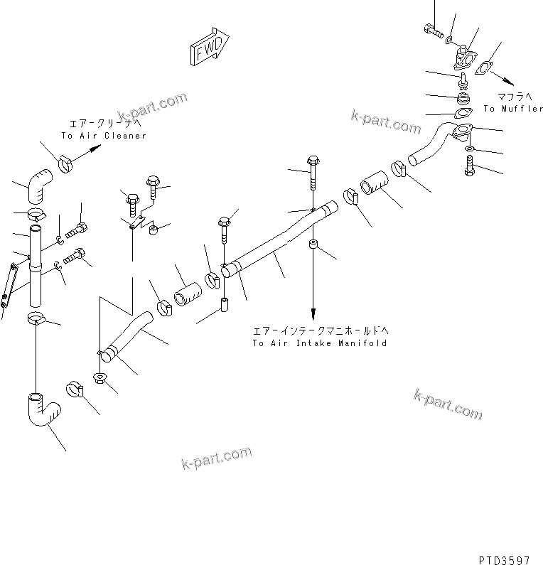 Komatsu parts book diagram for SA6D170E-2A S/N 17353-UP: MUFFLER EJECTOR PIPING (AIR INTAKE ON HOOD SPEC.)(#18083-20091)