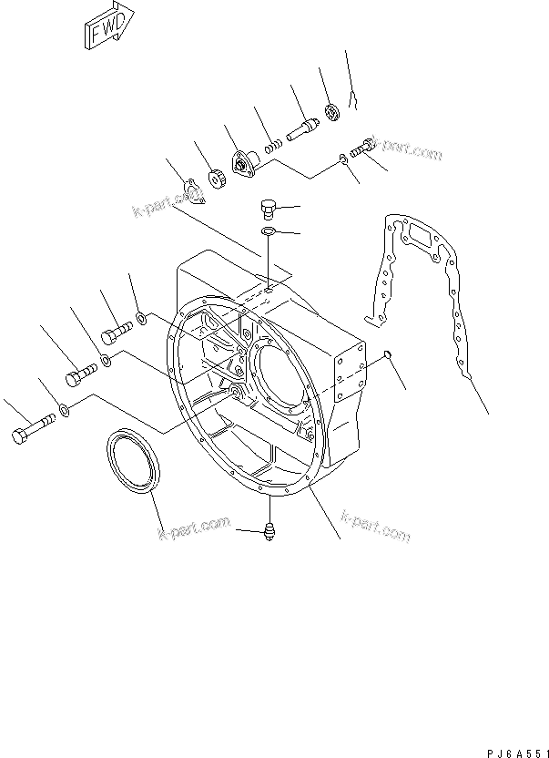 Komatsu parts book diagram for SA6D170E-2A S/N 17353-UP: FLYWHEEL HOUSING(#17353-17357)