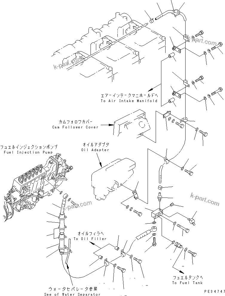 Komatsu parts book diagram for SA6D170E-2A S/N 17353-UP: FUEL RETURN