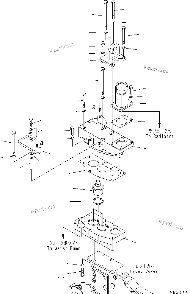 Komatsu parts book diagram for SA6D170E-2C S/N 17353-UP: THERMOSTAT HOUSING(#17360-)