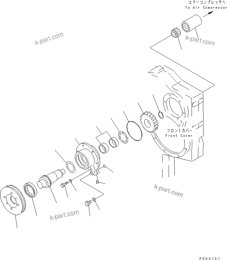 Komatsu parts book diagram for SA6D170E-2C S/N 17353-UP: FRONT POWER TAKE OFF (FOR TIRE INFLATION KIT)(#19928-)