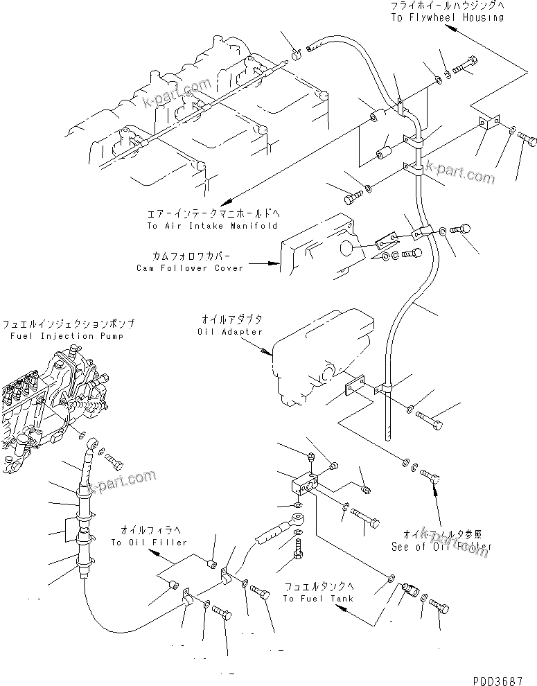 Komatsu parts book diagram for SA6D170E-2C S/N 17353-UP: FUEL RETURN(#18669-)