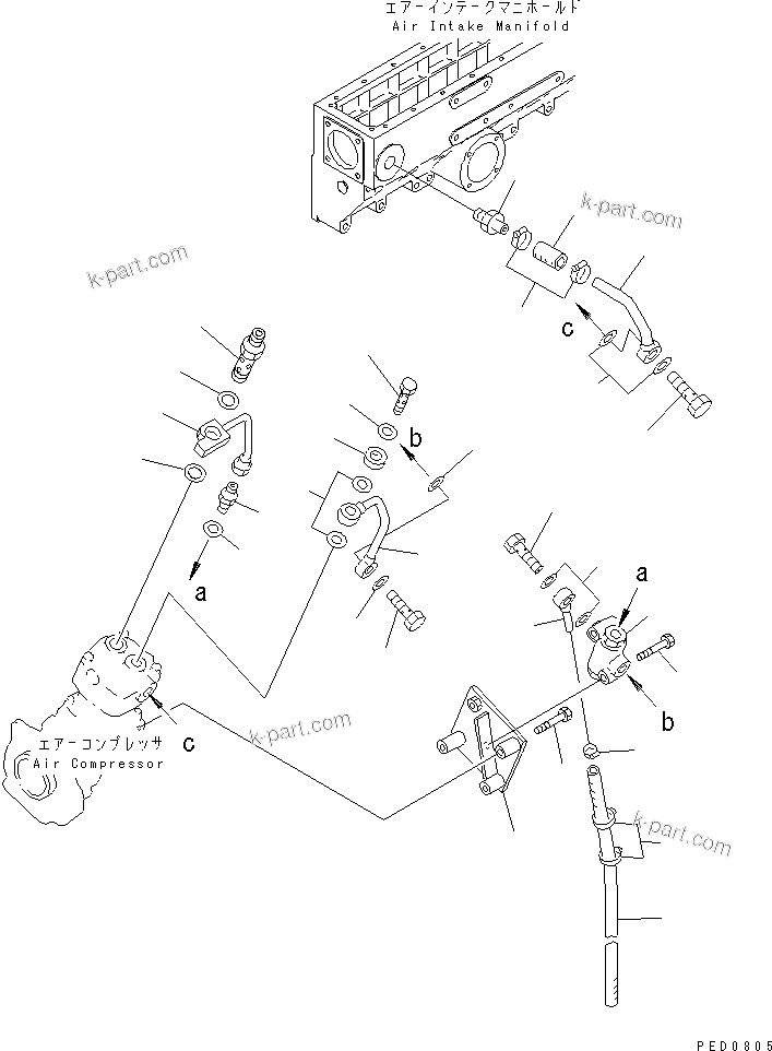 Komatsu parts book diagram for SA6D170E-2C S/N 17353-UP: AIR COMPRESSOR PIPING(#19928-)