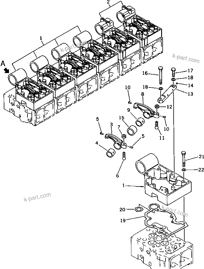 Komatsu parts book diagram for SA6D170-B-1E S/N 11452-UP: ROCKER ARM AND HOUSING