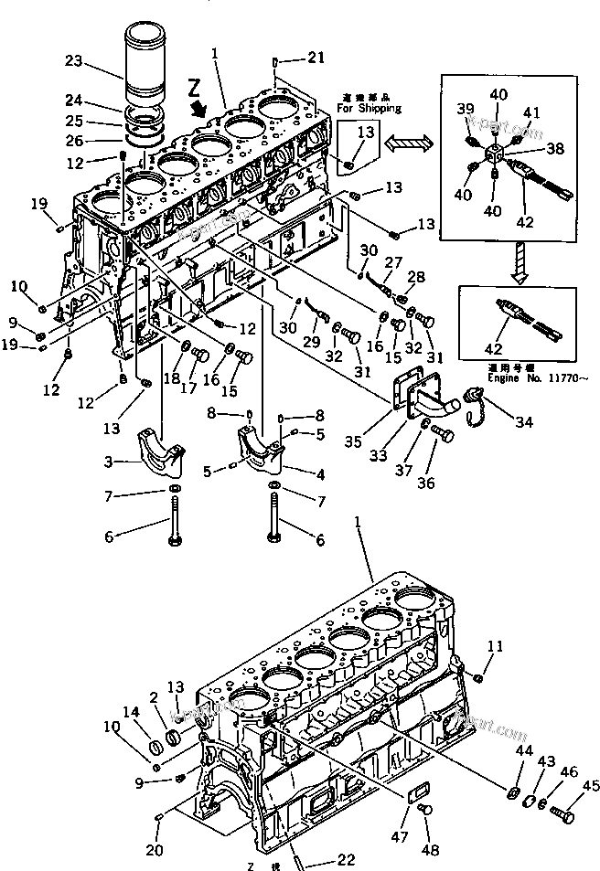 Komatsu parts book diagram for SA6D170-B-1E S/N 11452-UP: CYLINDER BLOCK