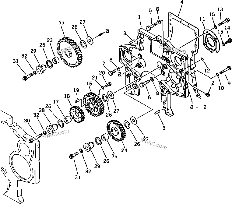 Komatsu parts book diagram for SA6D170-B-1E S/N 11452-UP: GEAR CASE COVER AND GEAR