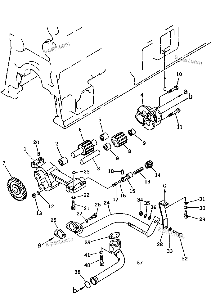 Komatsu parts book diagram for SA6D170-B-1E S/N 11452-UP: LUBRICATING OIL PUMP AND SUCTION PIPE
