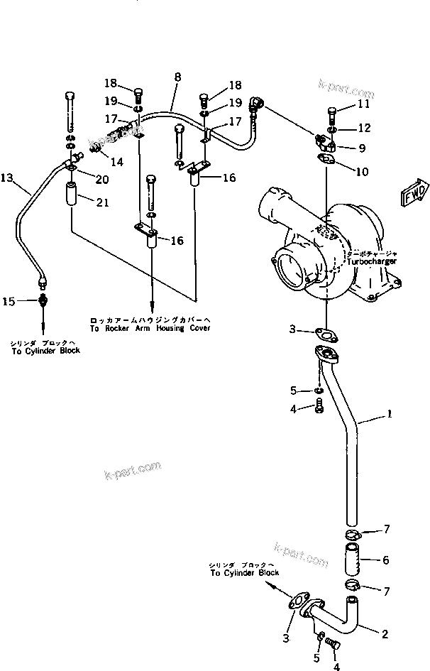 Komatsu parts book diagram for SA6D170-B-1E S/N 11452-UP: TURBOCHARGER LUBRICATING OIL PIPING