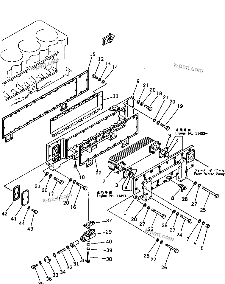 Komatsu parts book diagram for SA6D170-B-1E S/N 11452-UP: LUBRICATING OIL COOLER