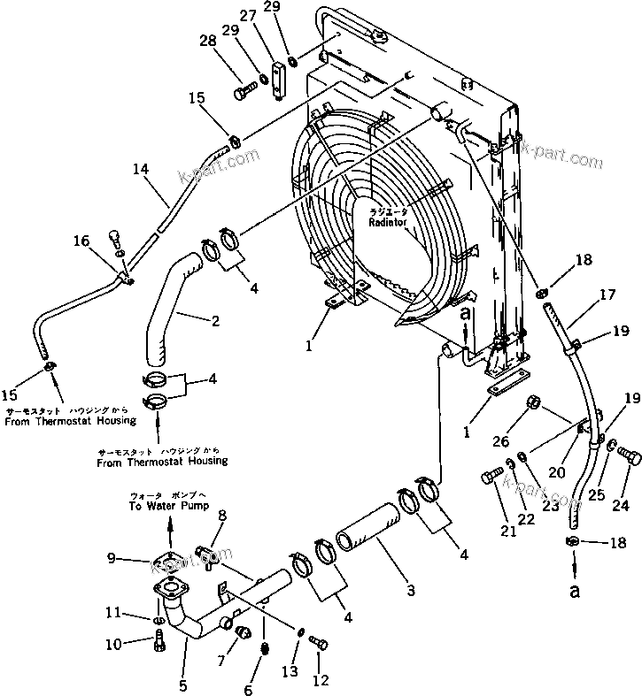 Komatsu parts book diagram for SA6D170-B-1E S/N 11452-UP: RADIATOR PIPING