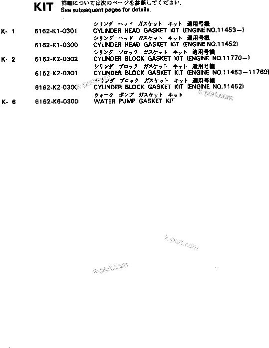 Komatsu parts book diagram for SA6D170-B-1E S/N 11452-UP: GASKET KIT