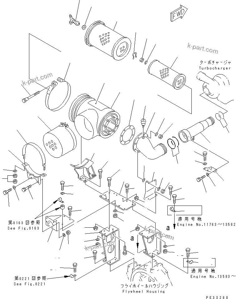 Komatsu parts book diagram for SA6D170-B-1F S/N 11763-UP: AIR CLEANER AND MOUNTING