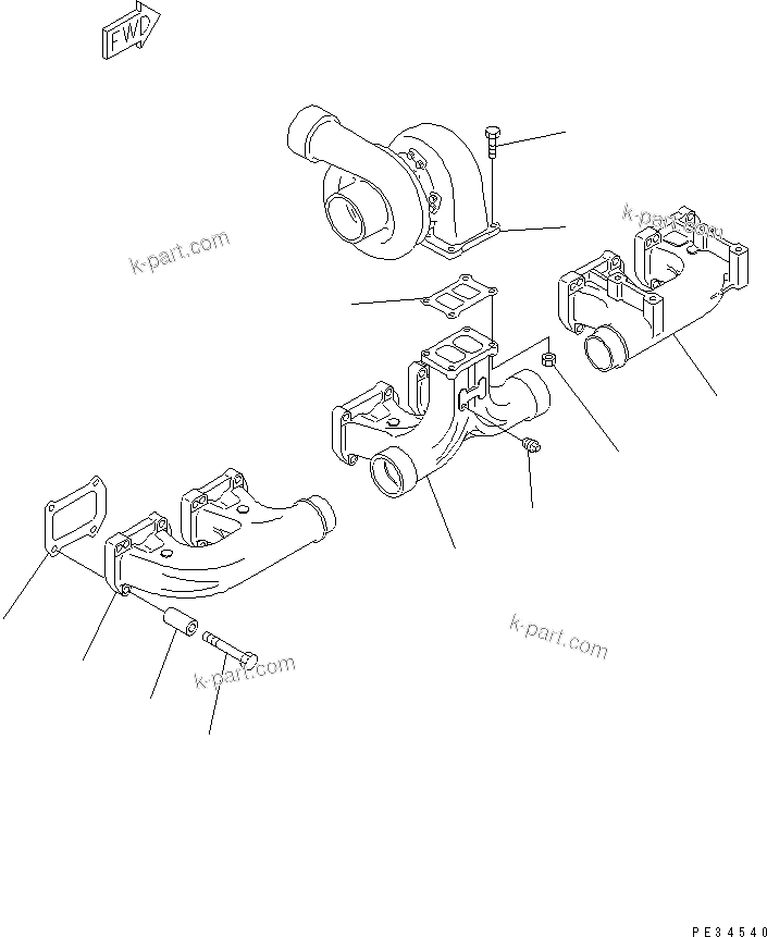 Komatsu parts book diagram for SA6D170-B-1F S/N 11763-UP: EXHAUST MANIFOLD AND TURBOCHARGER(#14991-)