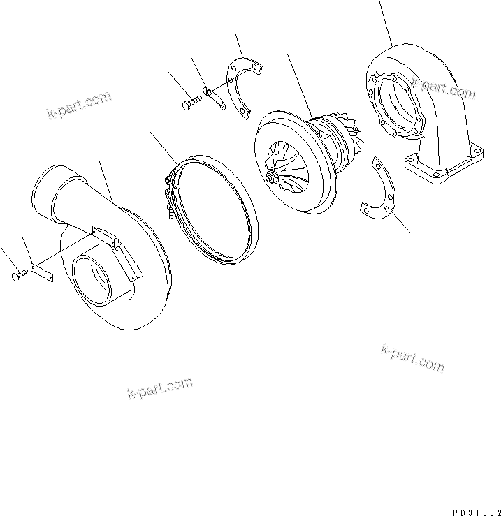 Komatsu parts book diagram for SA6D170-B-1F S/N 11763-UP: TURBOCHARGER (INNER PARTS)(#14991-)