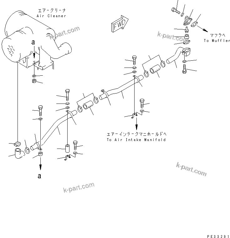 Komatsu parts book diagram for SA6D170-B-1F S/N 11763-UP: MUFFLER PIPING