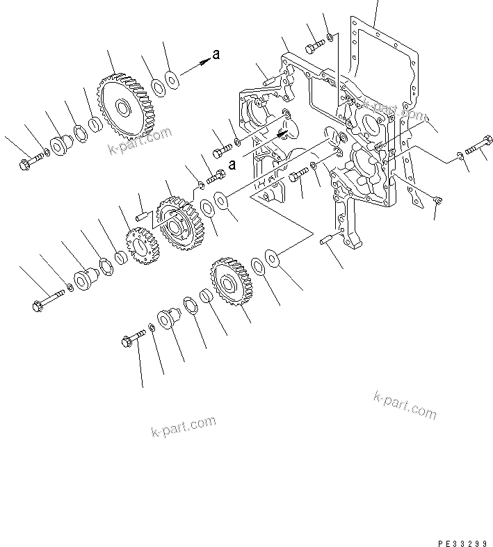 Komatsu parts book diagram for SA6D170-B-1F S/N 11763-UP: GEAR CASE COVER AND GEAR