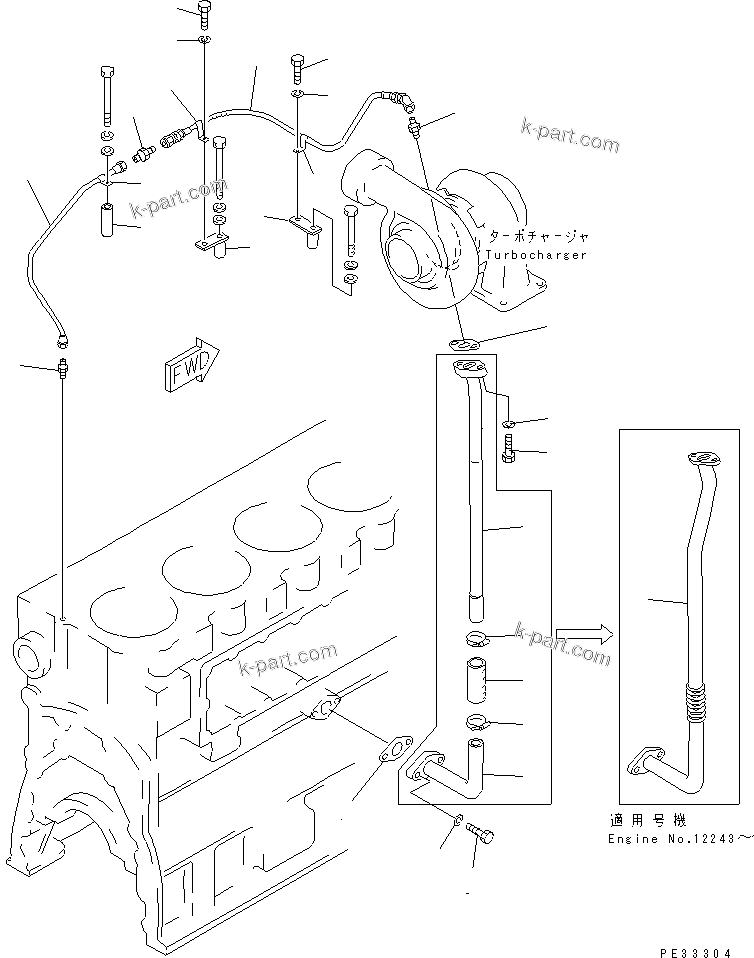 Komatsu parts book diagram for SA6D170-B-1F S/N 11763-UP: TURBOCHARGER LUBRICATING OIL PIPING(#11763-12494)