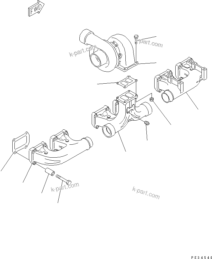 Komatsu parts book diagram for SA6D170-B-1J-R S/N 13551-UP (-50cent. SPEC.): EXHAUST MANIFOLD AND TURBOCHARGER(#15714-)